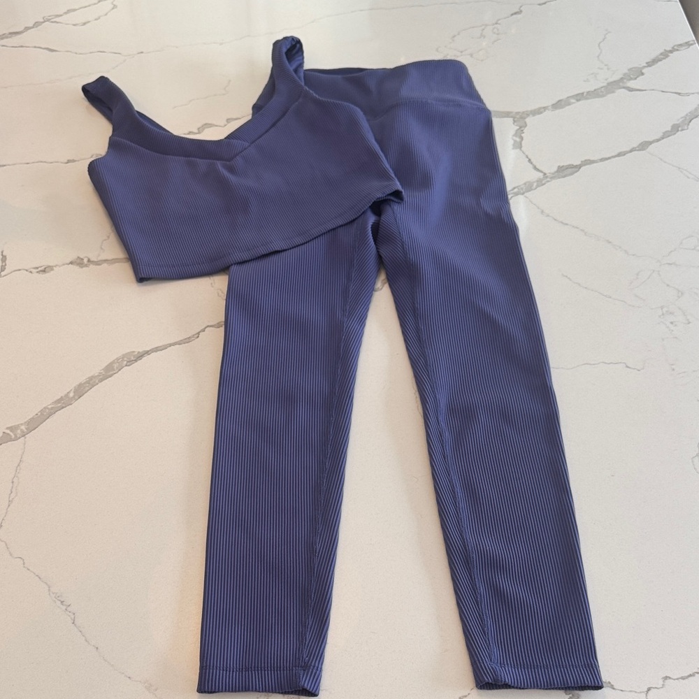 Beyond Yoga Eternal Blue Ribbed Leggings & Cropped Tank Set